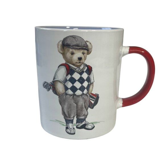 Papa Bear Golf Themed Ceramic Mug Red Handle By Magenta 12 Oz New - Picture 1 of 7